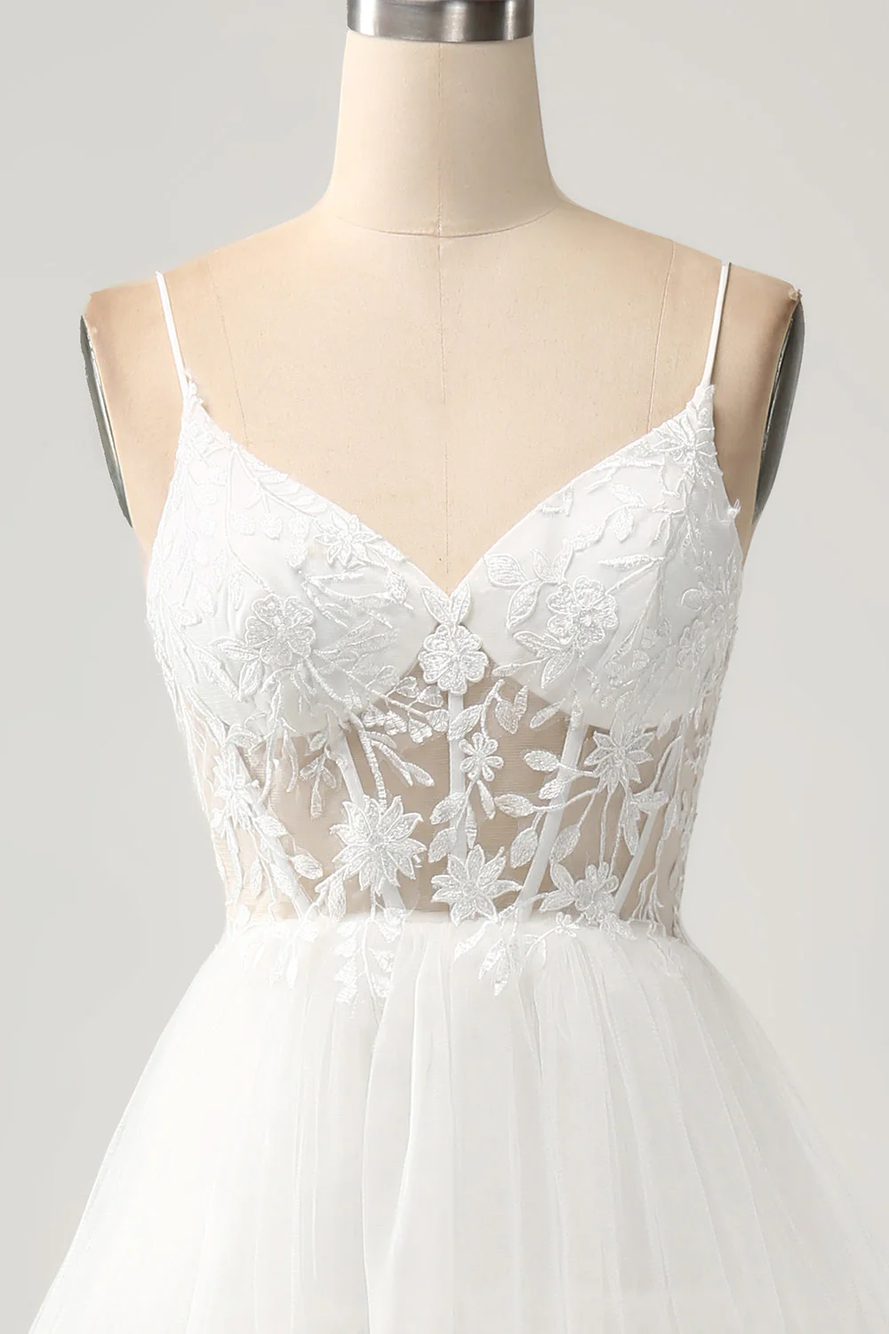 Robe de mariée longue corset en tulle trapèze ivoire avec fente - Image 4