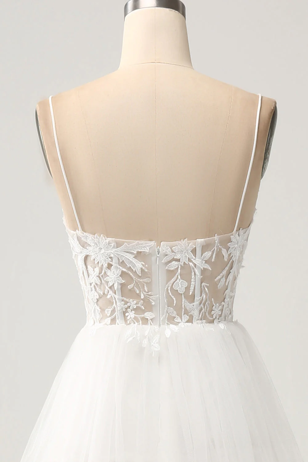 Robe de mariée longue corset en tulle trapèze ivoire avec fente - Image 5