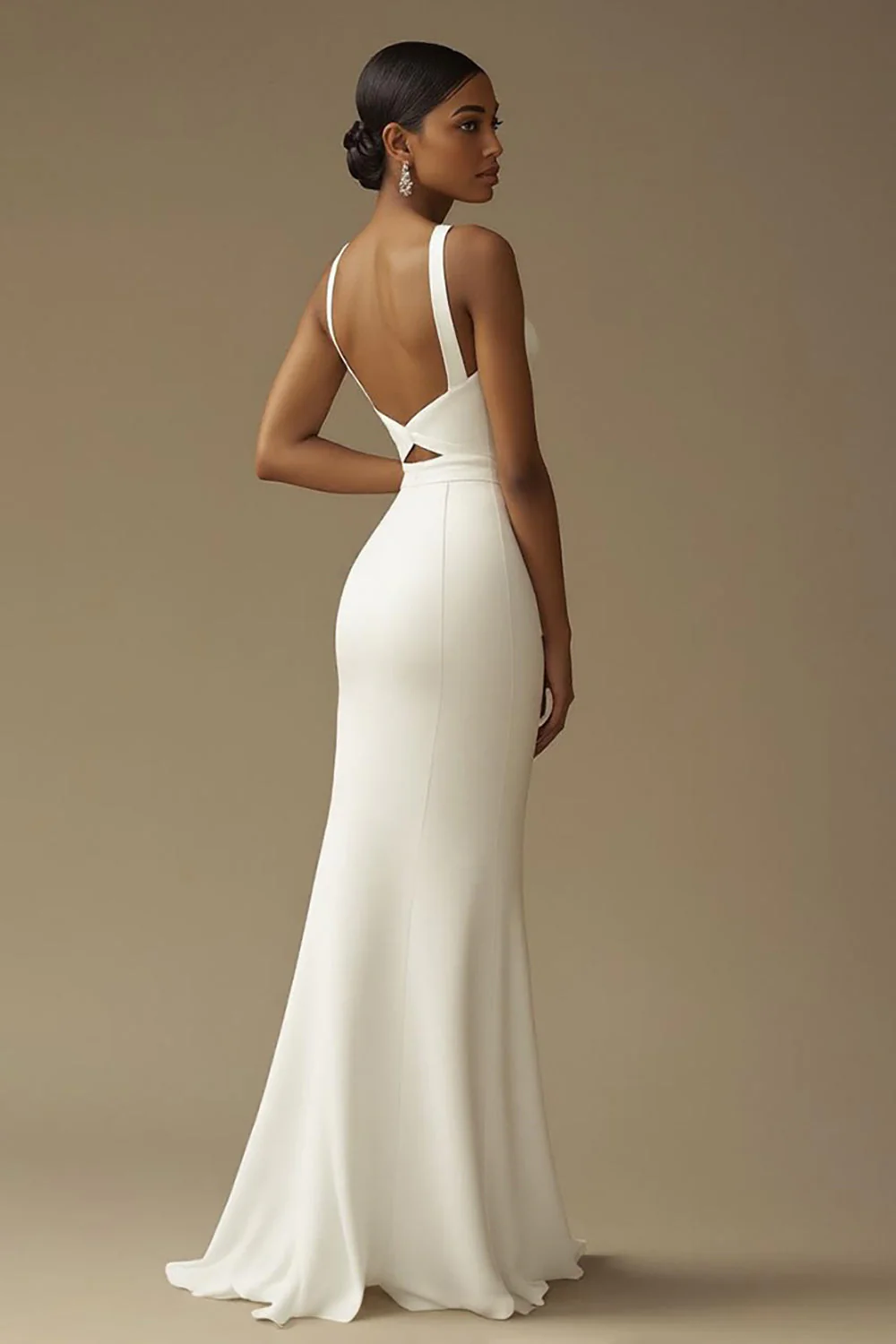 Robe de mariée longue découpée sirène blanche avec fente - Image 2