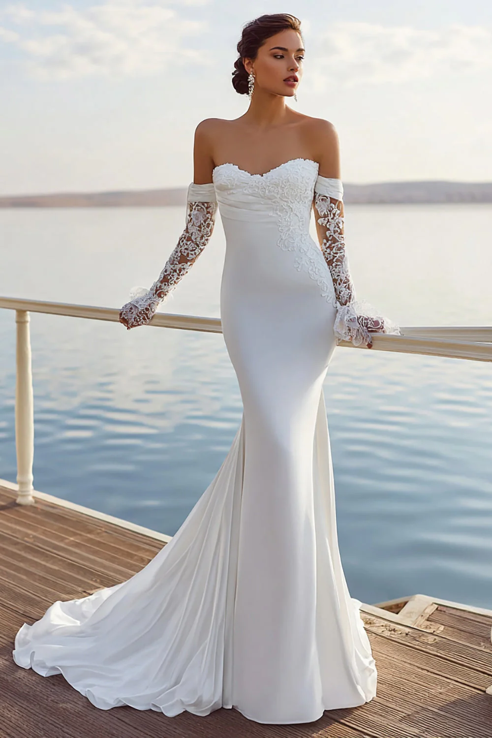 Robe de mariée longue en chiffon en chiffon en ivoire