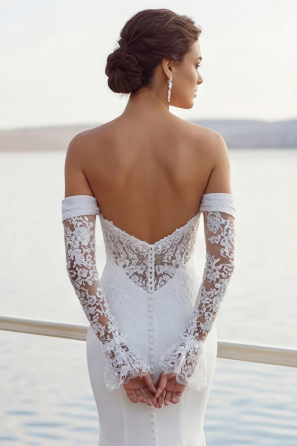 Robe de mariée longue en chiffon en chiffon en ivoire - Image 4