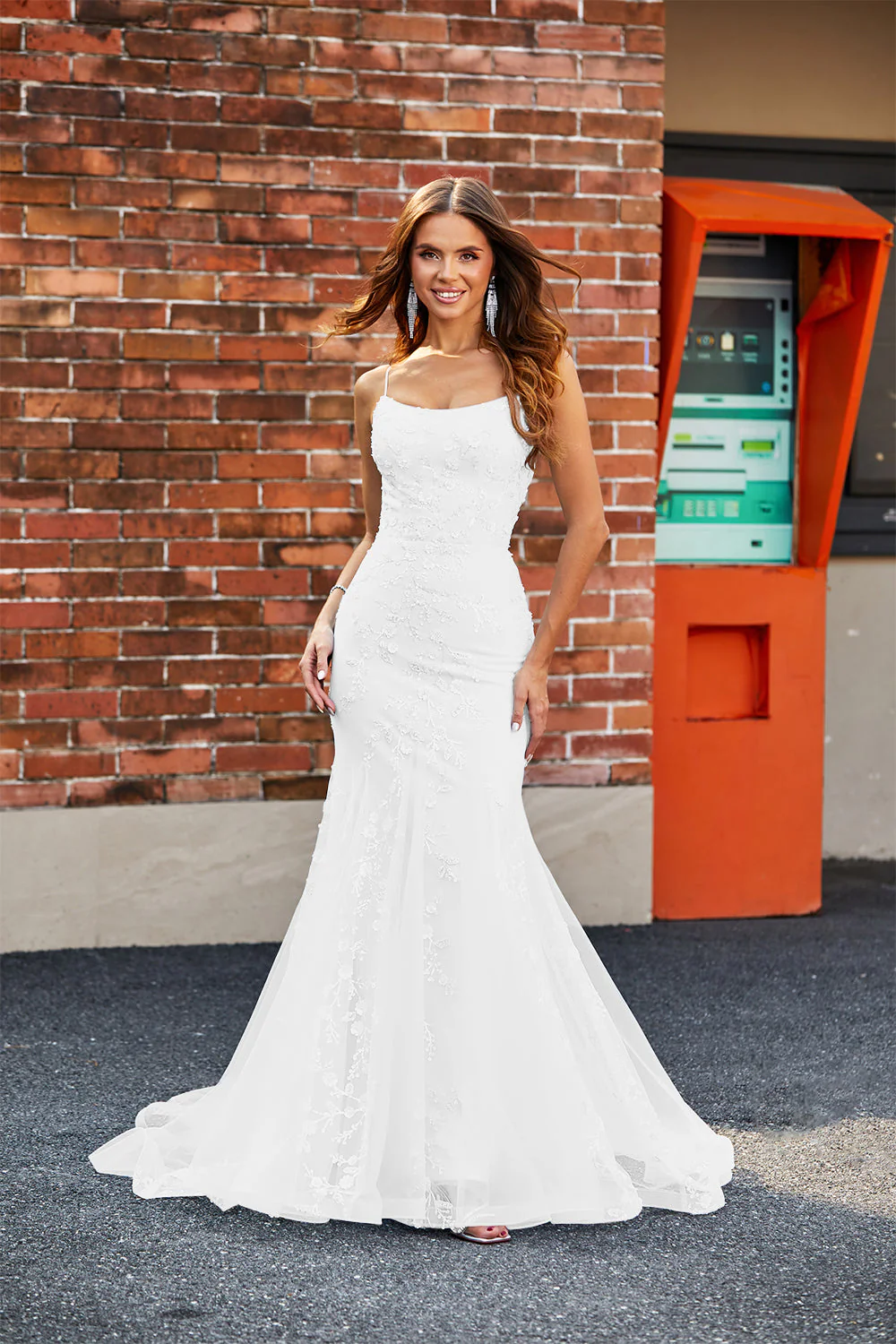 Robe de mariée longue en dentelle sirène blanche
