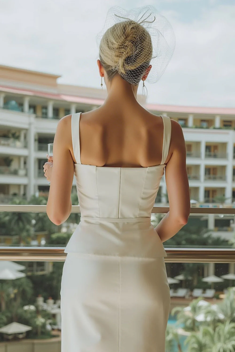 Robe de mariée longue en satin blanc à col carré - Image 4