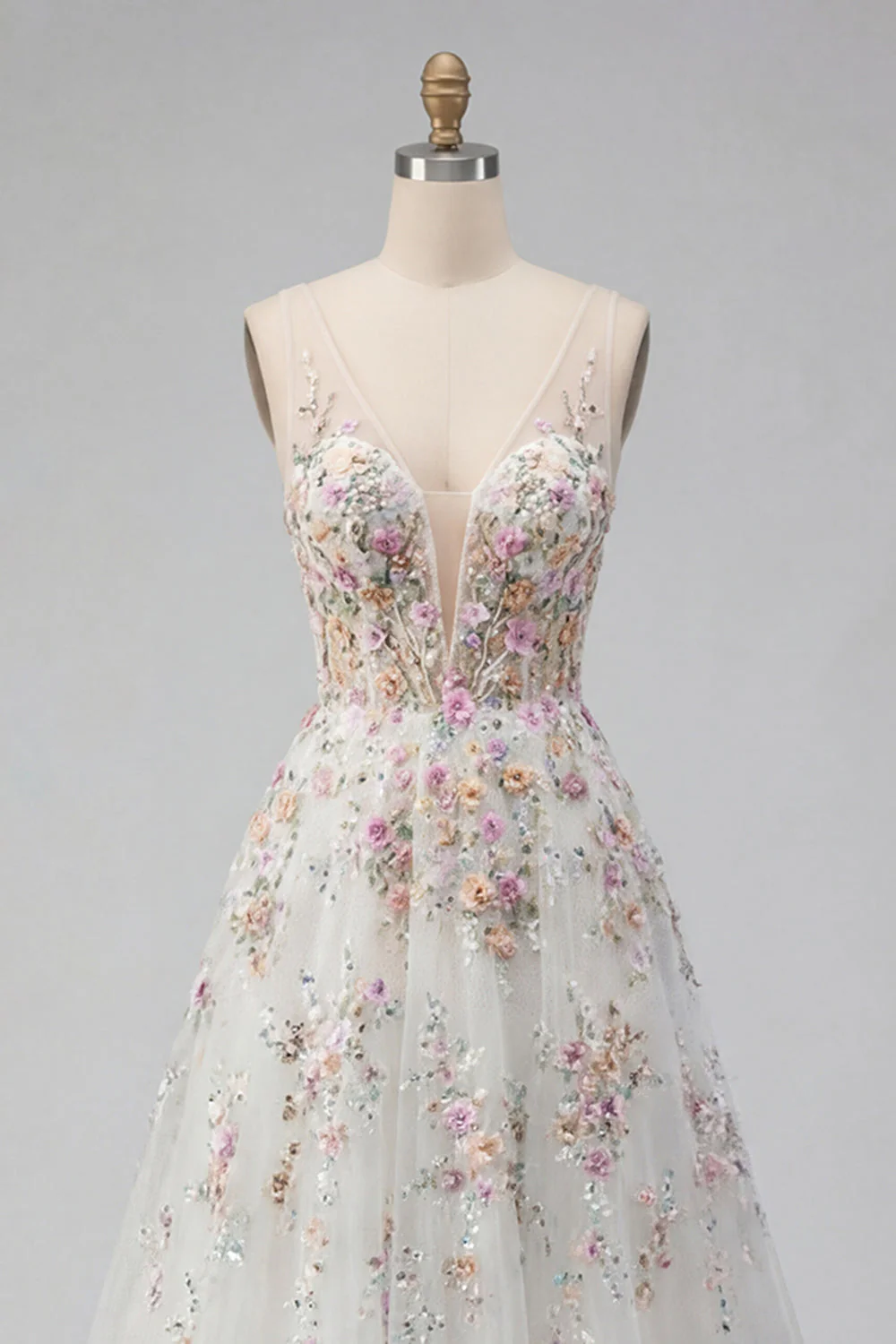 Robe de mariée longue en sequins blancs avec fleurs 3D - Image 8