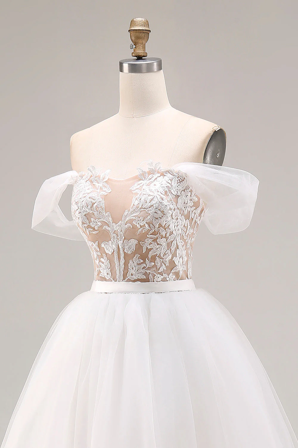 Robe de mariée longue robe de bal brodée en tulle ivoire dénudé - Image 6