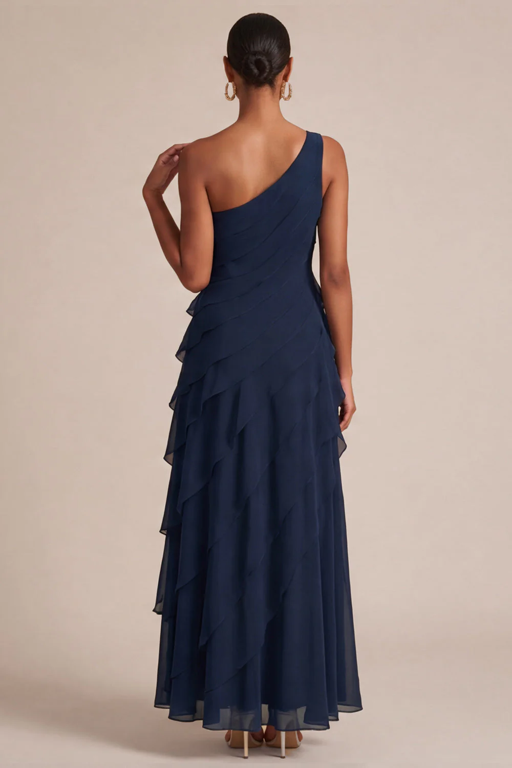 Robe de mariée marine à une épaule A Long avec une fleur 3D - Image 2