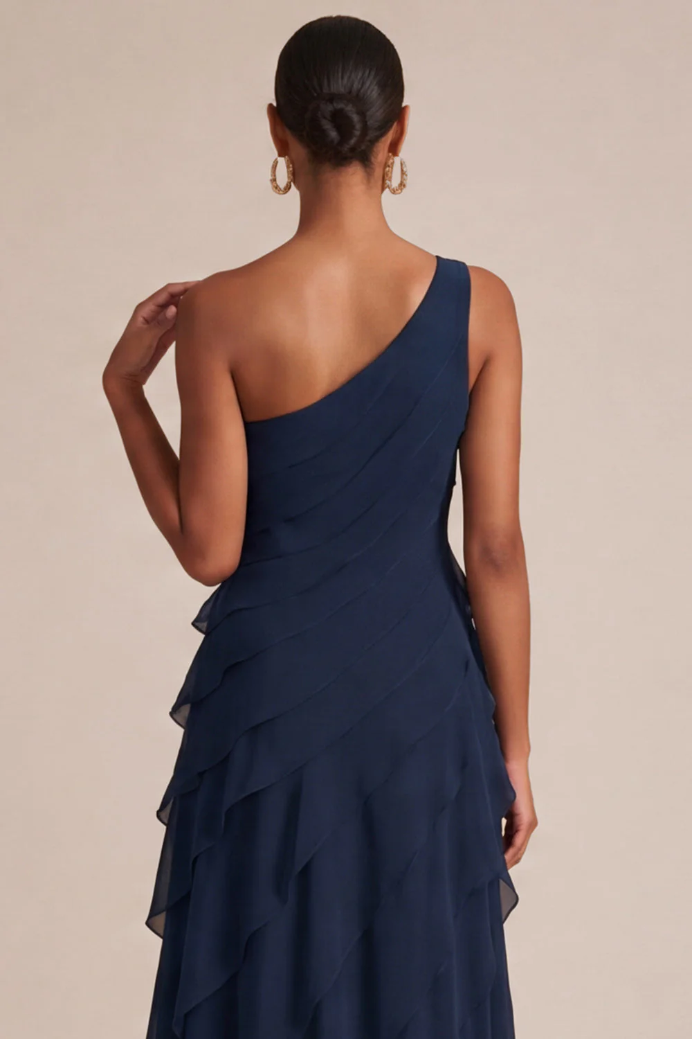 Robe de mariée marine à une épaule A Long avec une fleur 3D - Image 4