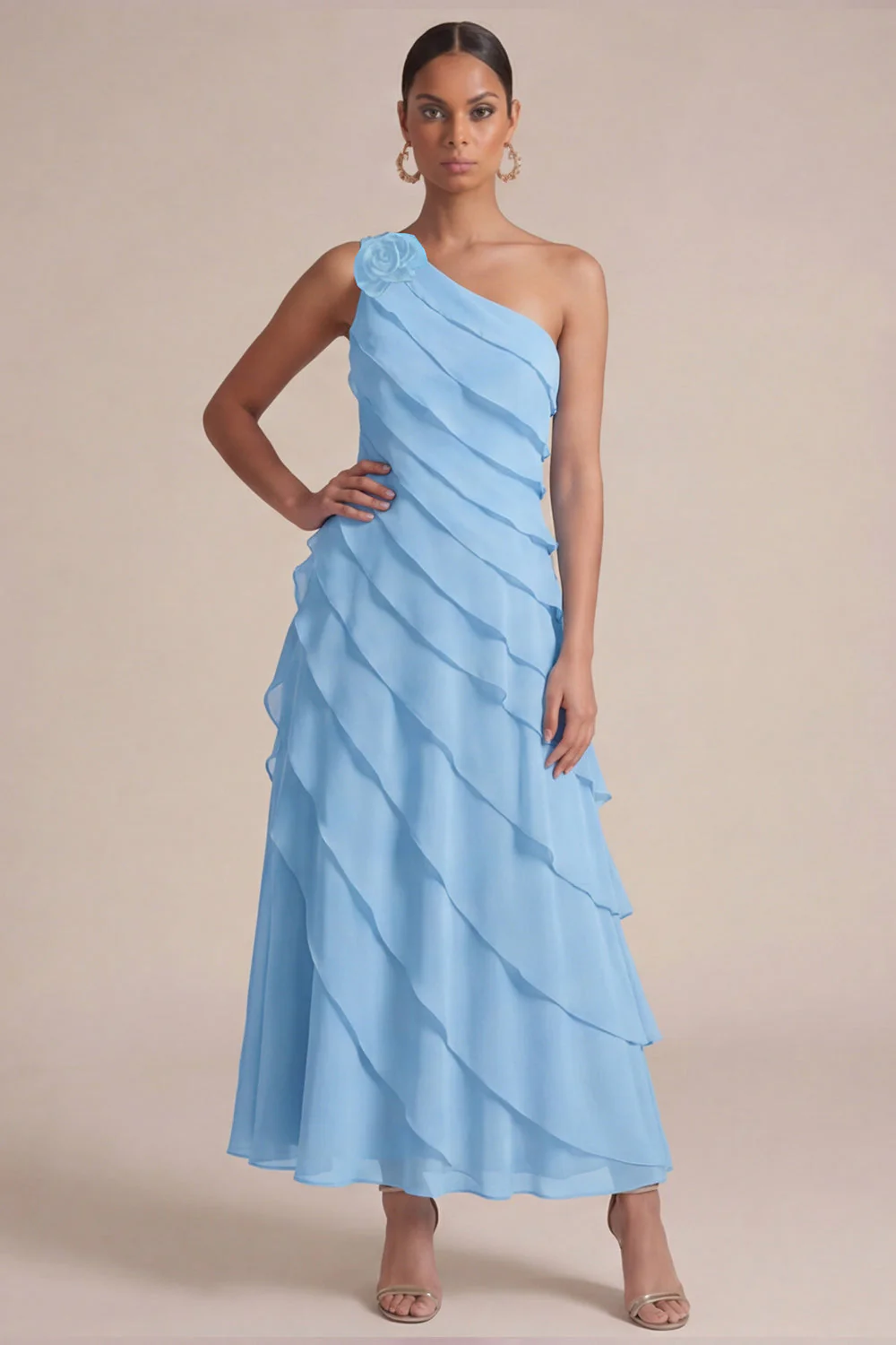 Robe de mariée marine à une épaule A Long avec une fleur 3D - Image 6