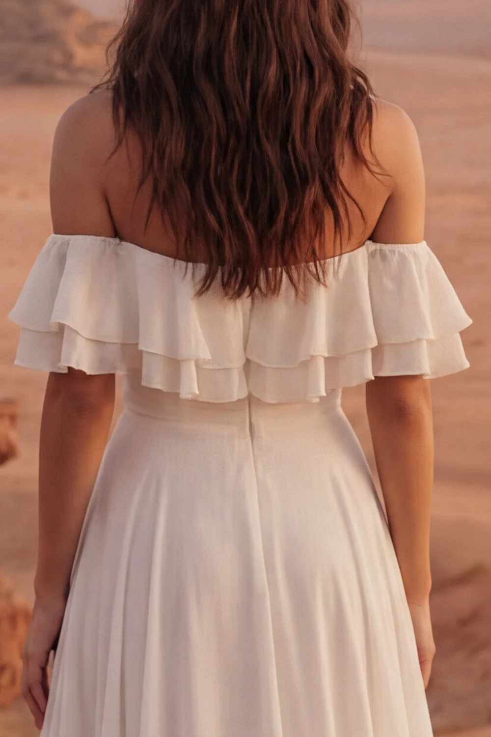 Robe de mariée Maxi Beach en ivoire découvert A Line avec volants - Image 4
