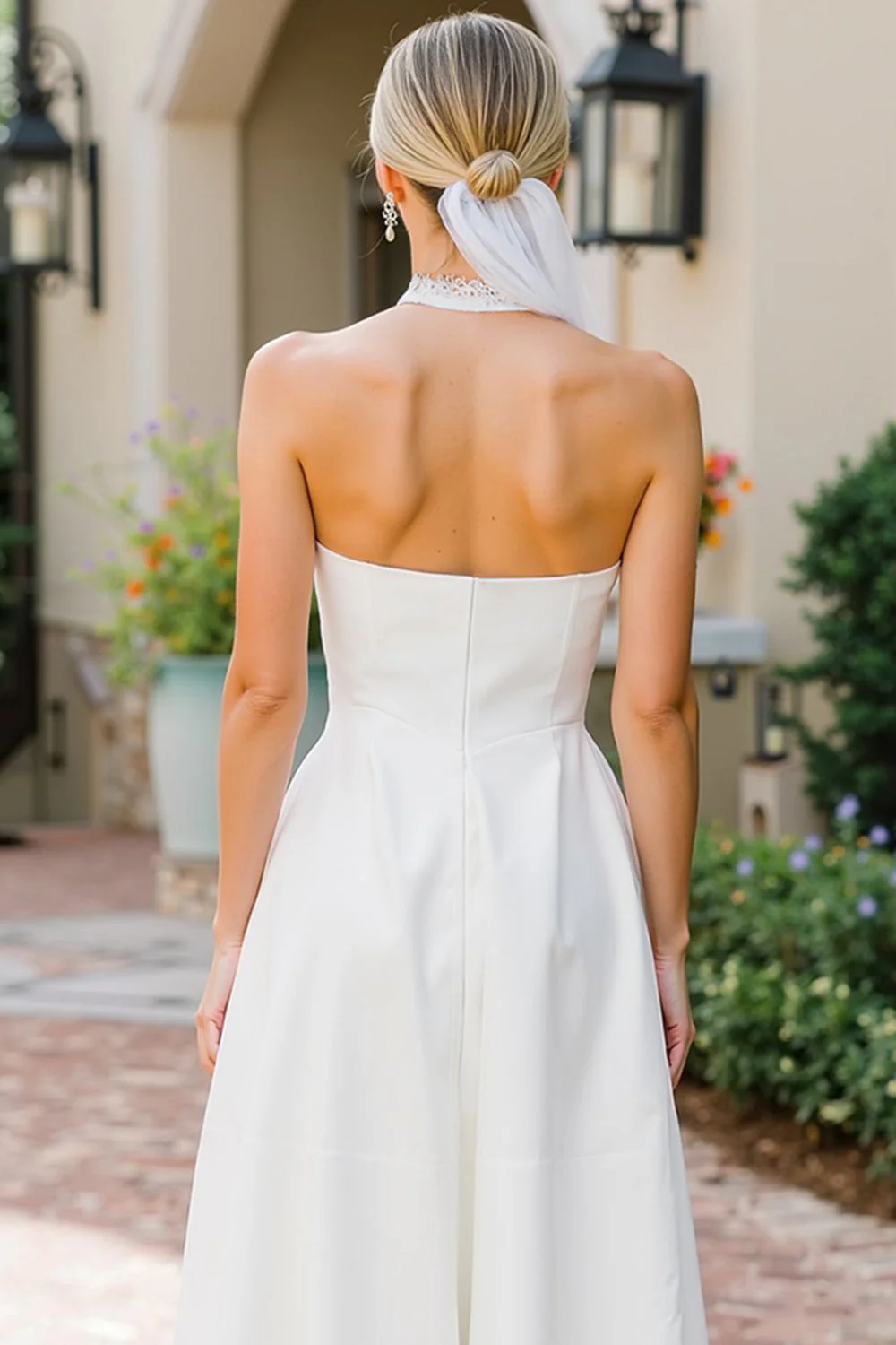 Robe de mariée Midi blanche en dentelle A Line - Image 4