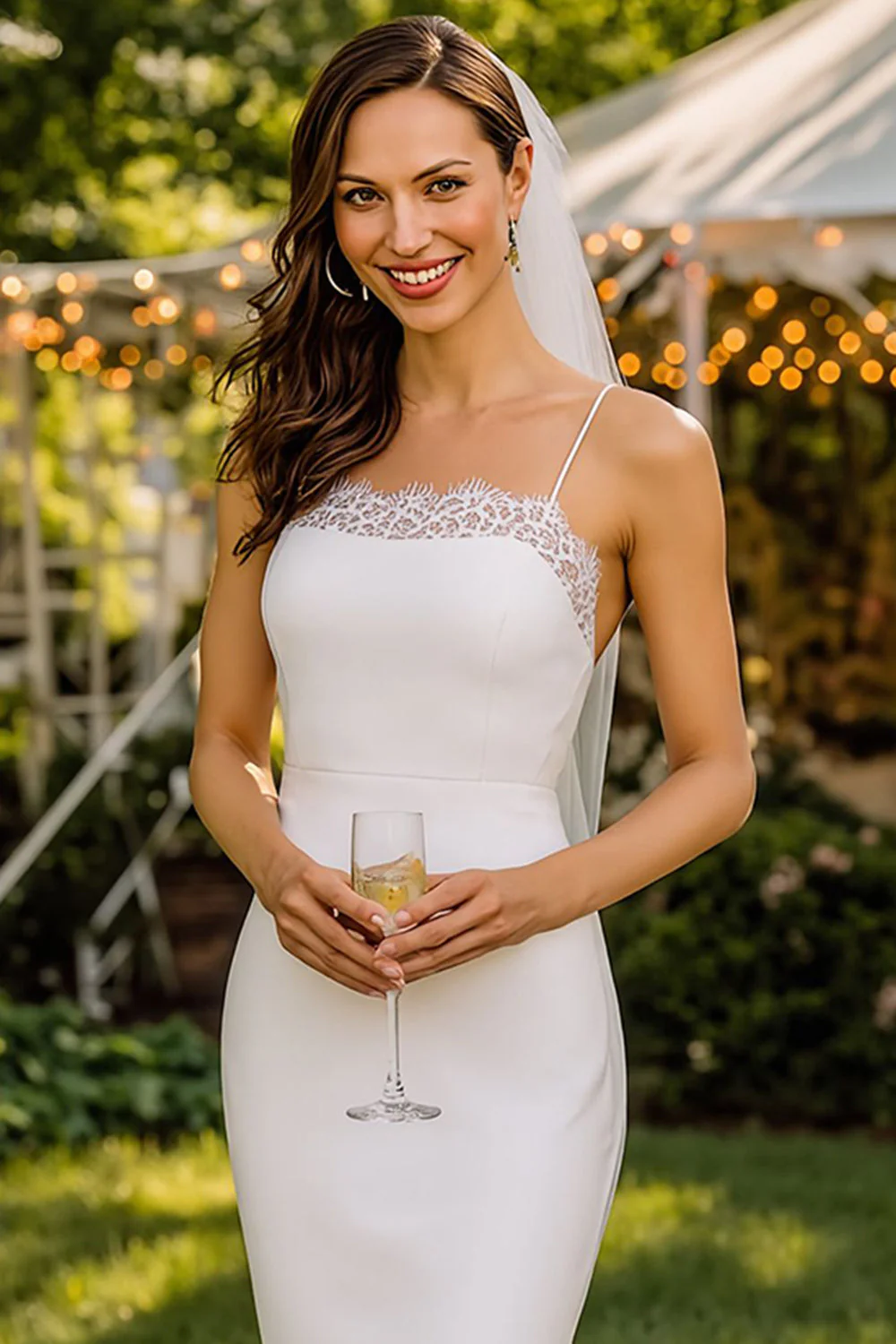Robe de mariée Midi bodycon en dentelle blanche à bretelles fines - Image 4