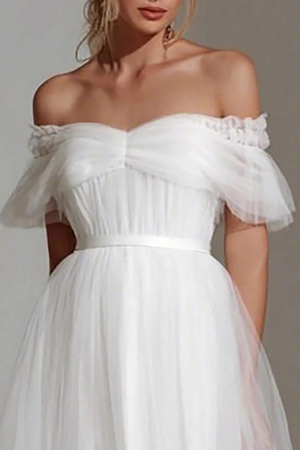 Robe de mariée midi courthouse à épaules dénudées blanche - Image 2