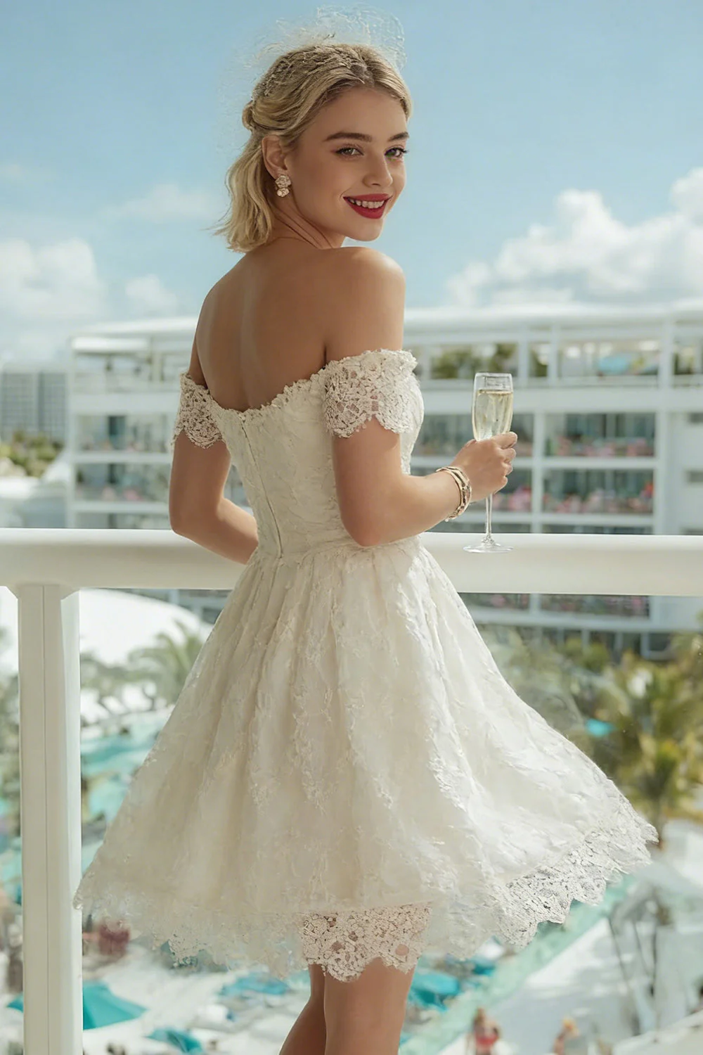 Robe de mariée midi en ivoire à épaules dénudées - Image 5