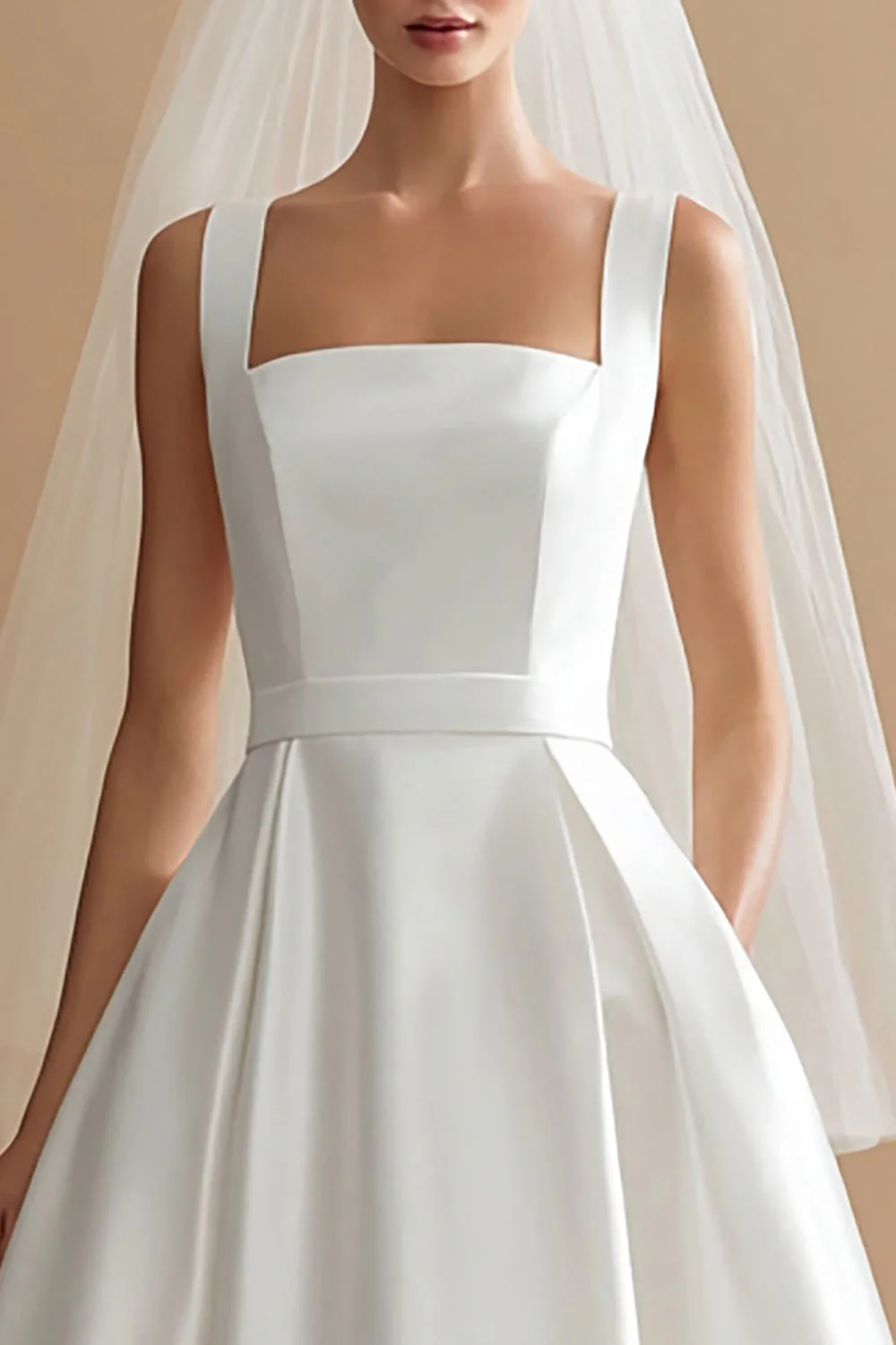 Robe de mariée midi en satin blanc à col carré - Image 2