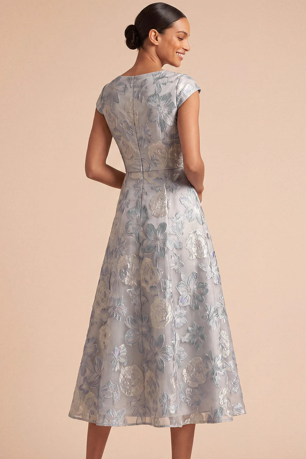 Robe de mariée Midi midi fleurie Jacquard - Image 2