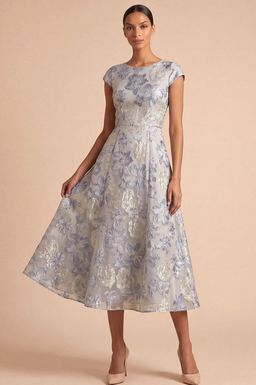 Robe de mariée Midi midi fleurie Jacquard - Image 3