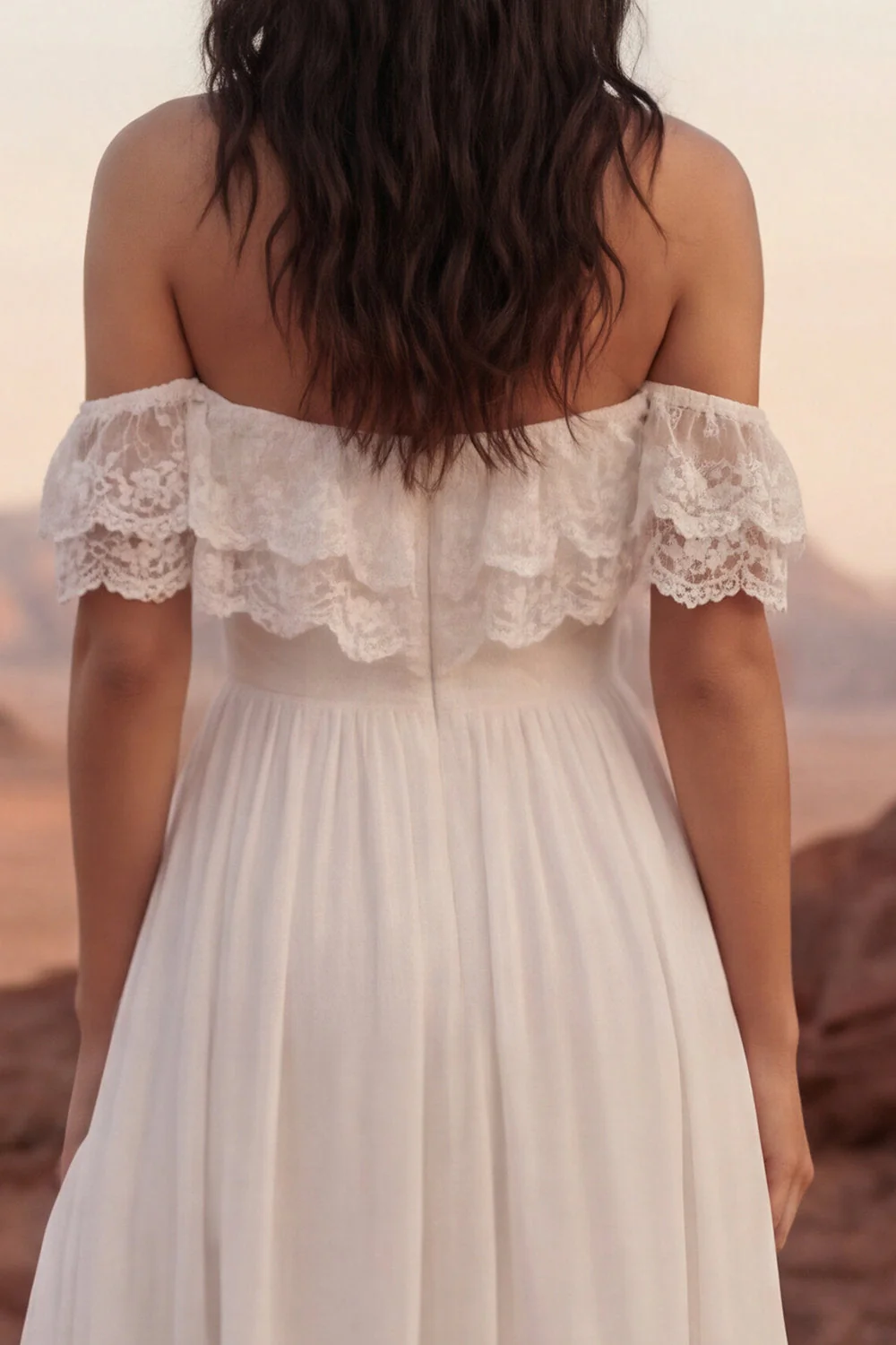 Robe de mariée simple en ivoire décalée longue de plage avec fente - Image 4
