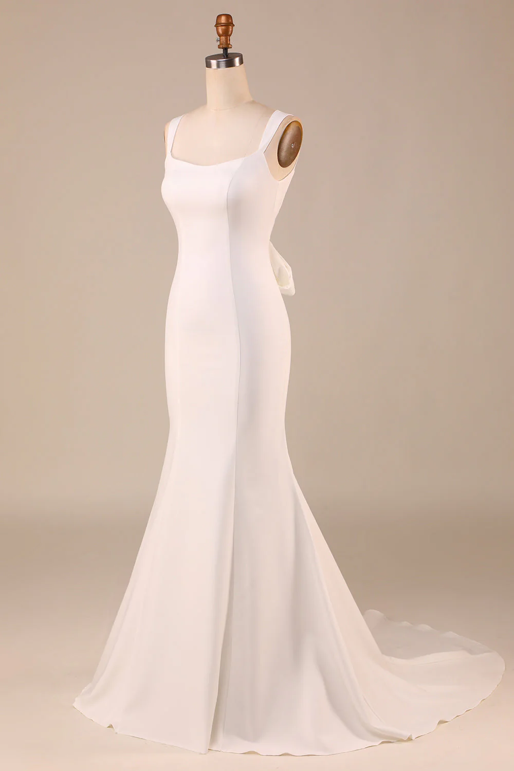Robe de mariée simple sirène ivoire avec nœud papillon arrière - Image 3