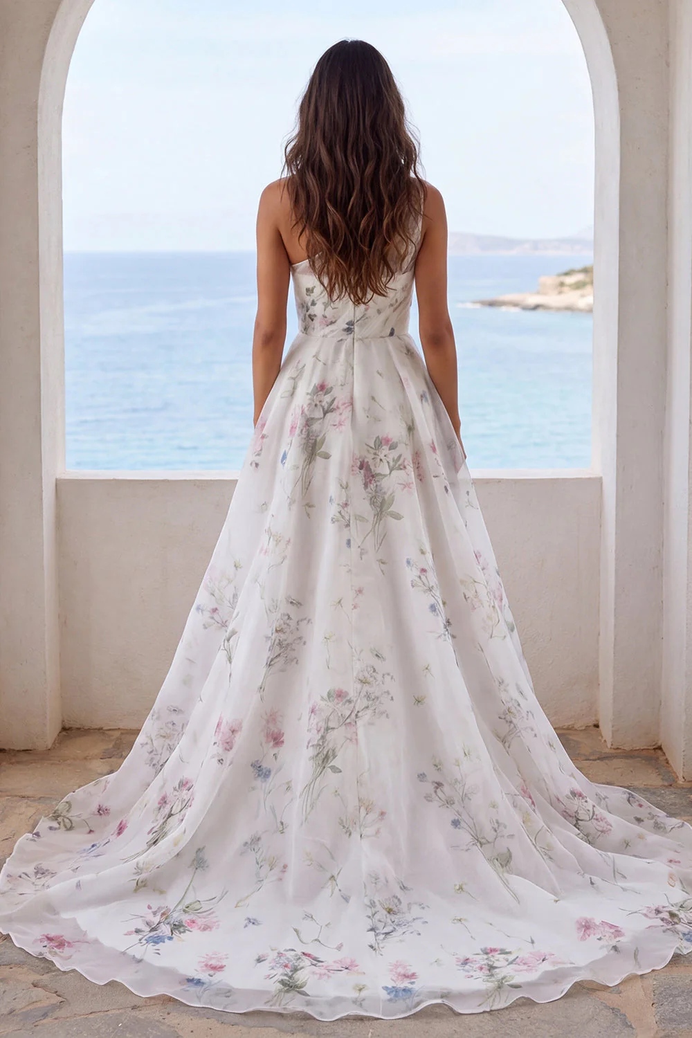 Robe de mariée sirène à motifs ivaire imprimés sur une épaule avec fente - Image 2