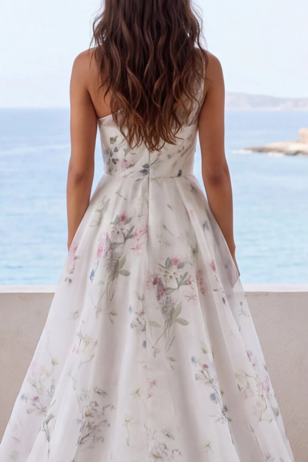 Robe de mariée sirène à motifs ivaire imprimés sur une épaule avec fente - Image 4
