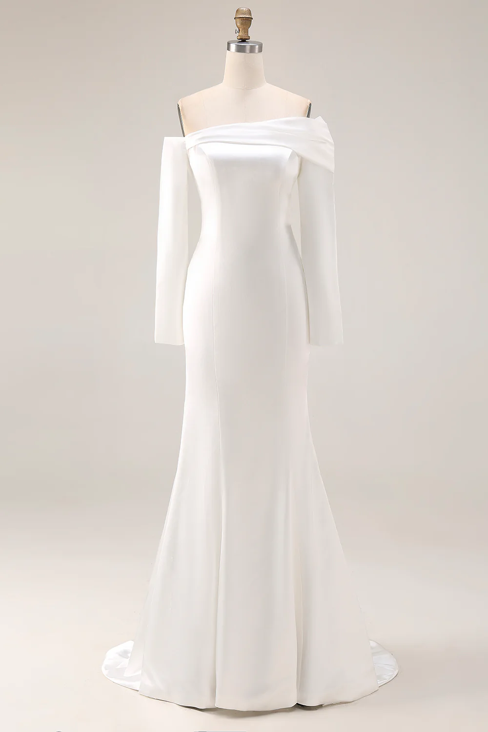 Robe de mariée sirène blanche à épaules dénudées à manches longues - Image 3