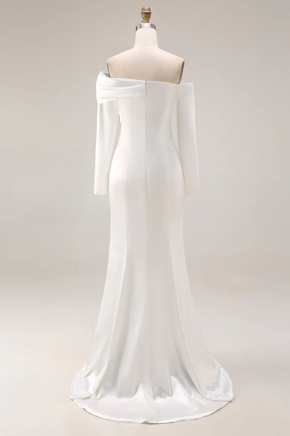Robe de mariée sirène blanche à manches longues à manches longues - Image 2