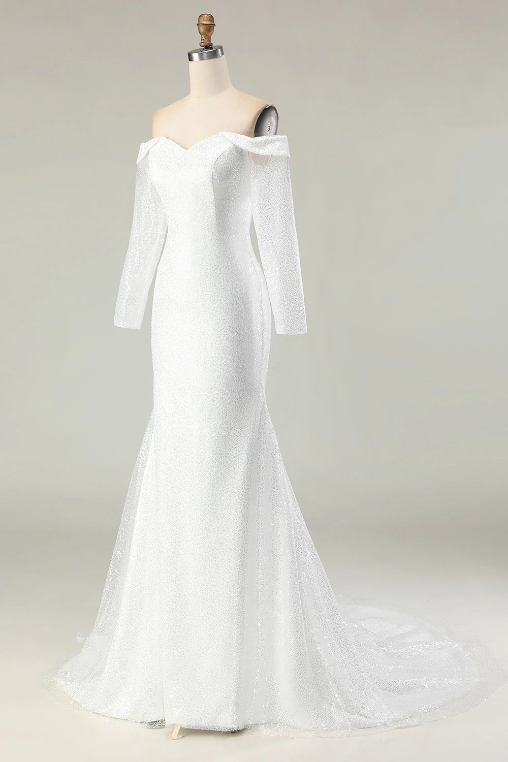 Robe de mariée sirène ivoire à épaules dénudées en satin mat - Image 5