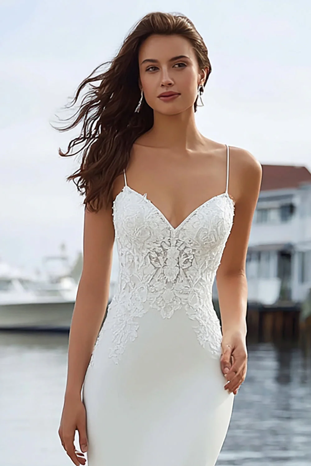 Robe de mariée traîne en satin en satin en lait en ivoire - Image 8
