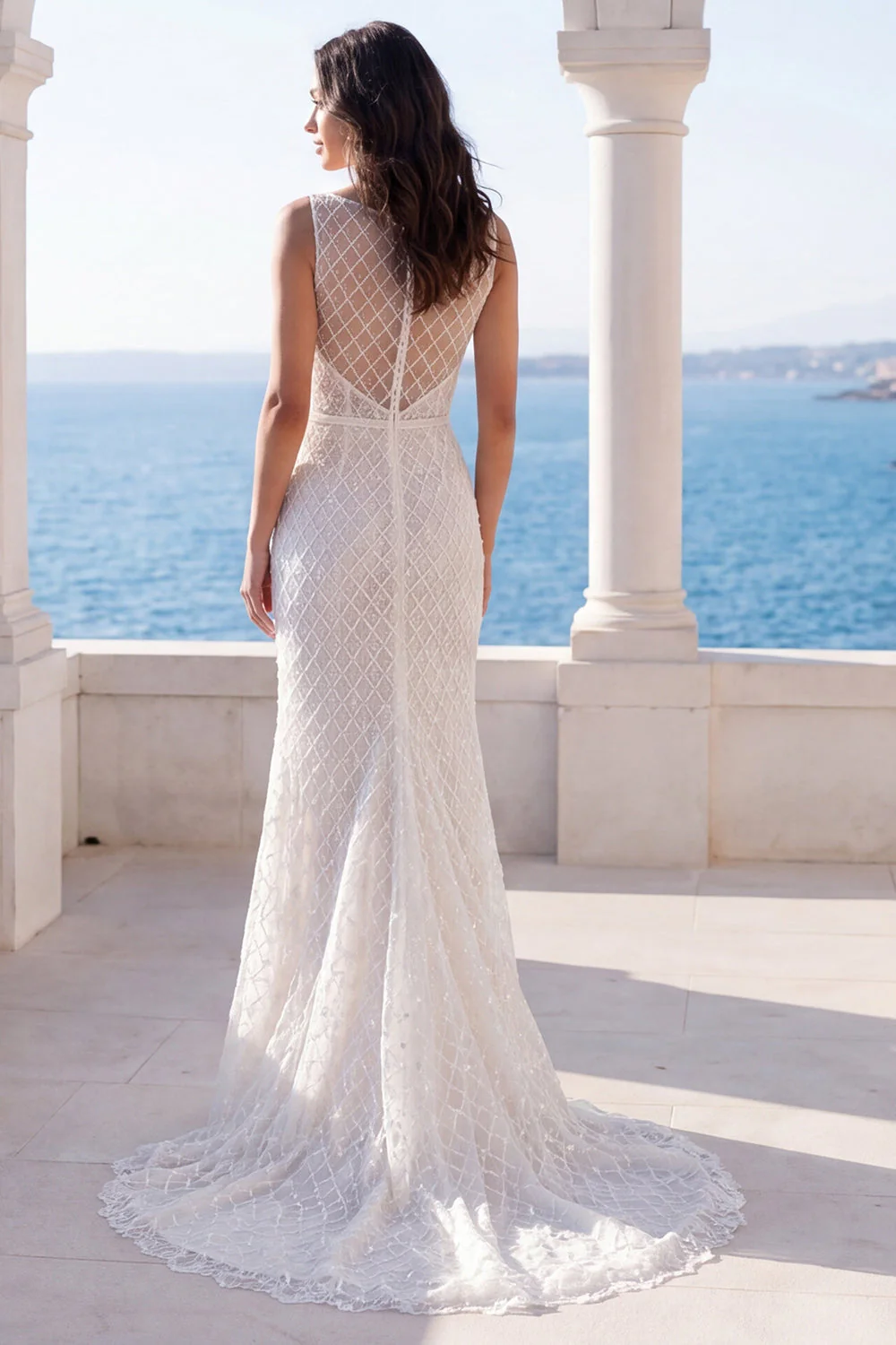 Robe de mariée traîne en traîne en triangle en dentelle sirène en illusion de sirène - Image 2