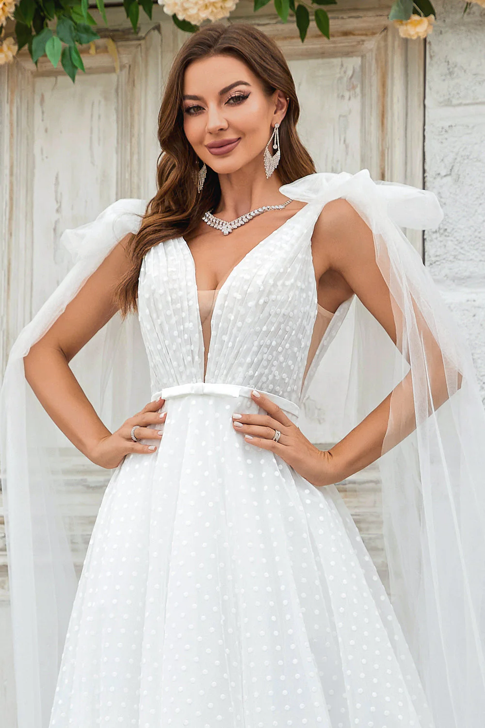 Robe de mariée Watteau Train Tulle Détachable en Ivoire - Image 5
