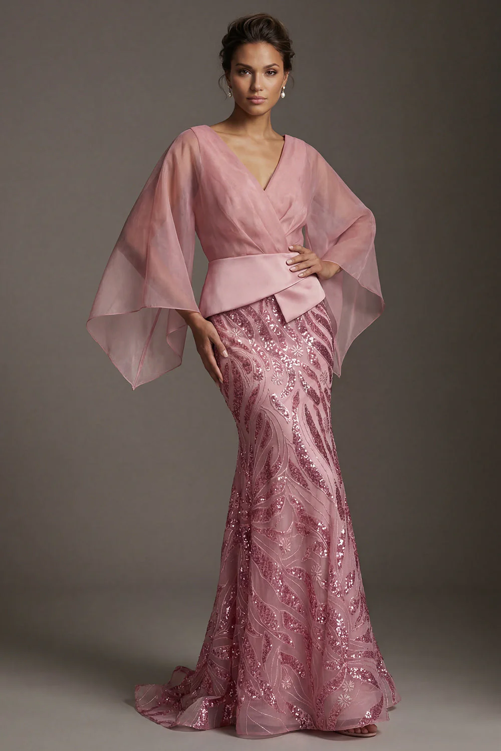 Robe de mère de la mariée à col en V à col en V et paillettes de la mariée