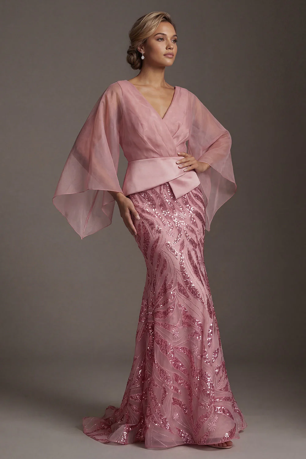 Robe de mère de la mariée à col en V à col en V et paillettes de la mariée - Image 3