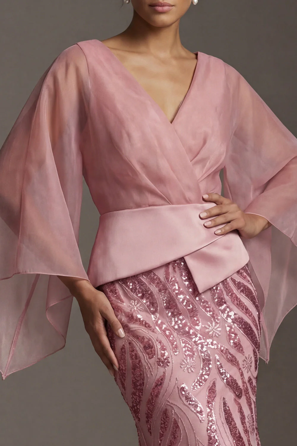 Robe de mère de la mariée à col en V à col en V et paillettes de la mariée - Image 4