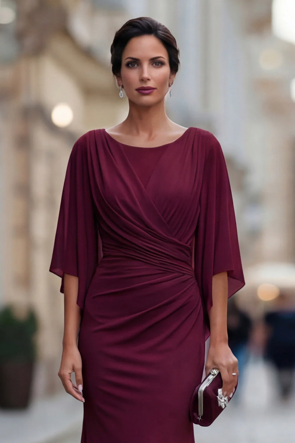 Robe de mère de la mariée à col rond sirène noire avec demi-manches - Image 10