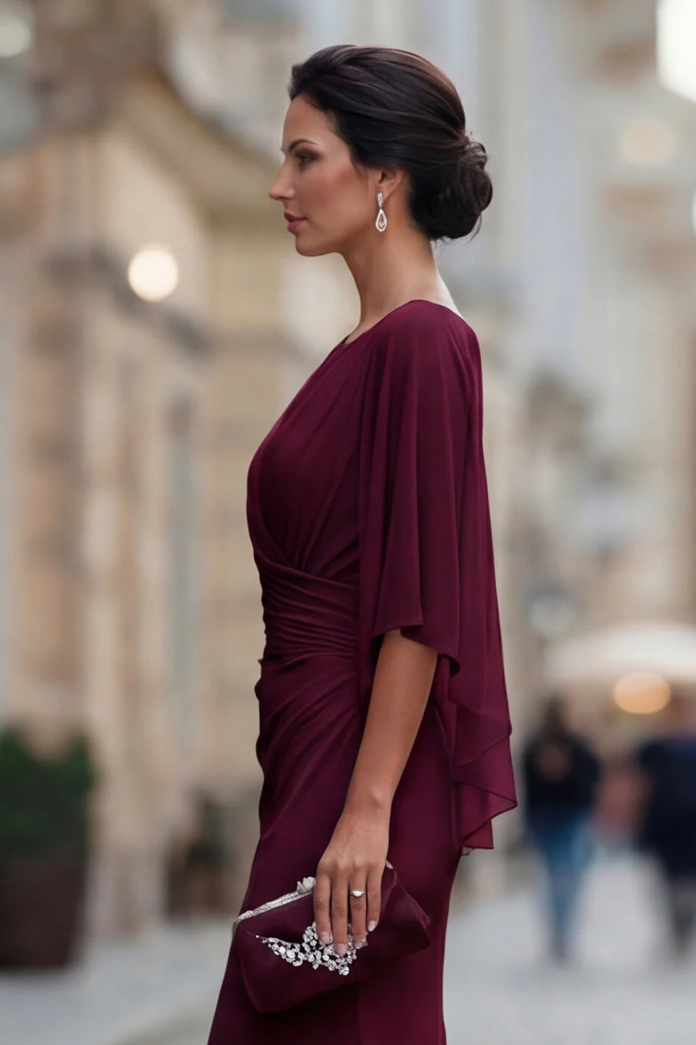 Robe de mère de la mariée à col rond sirène noire avec demi-manches - Image 11