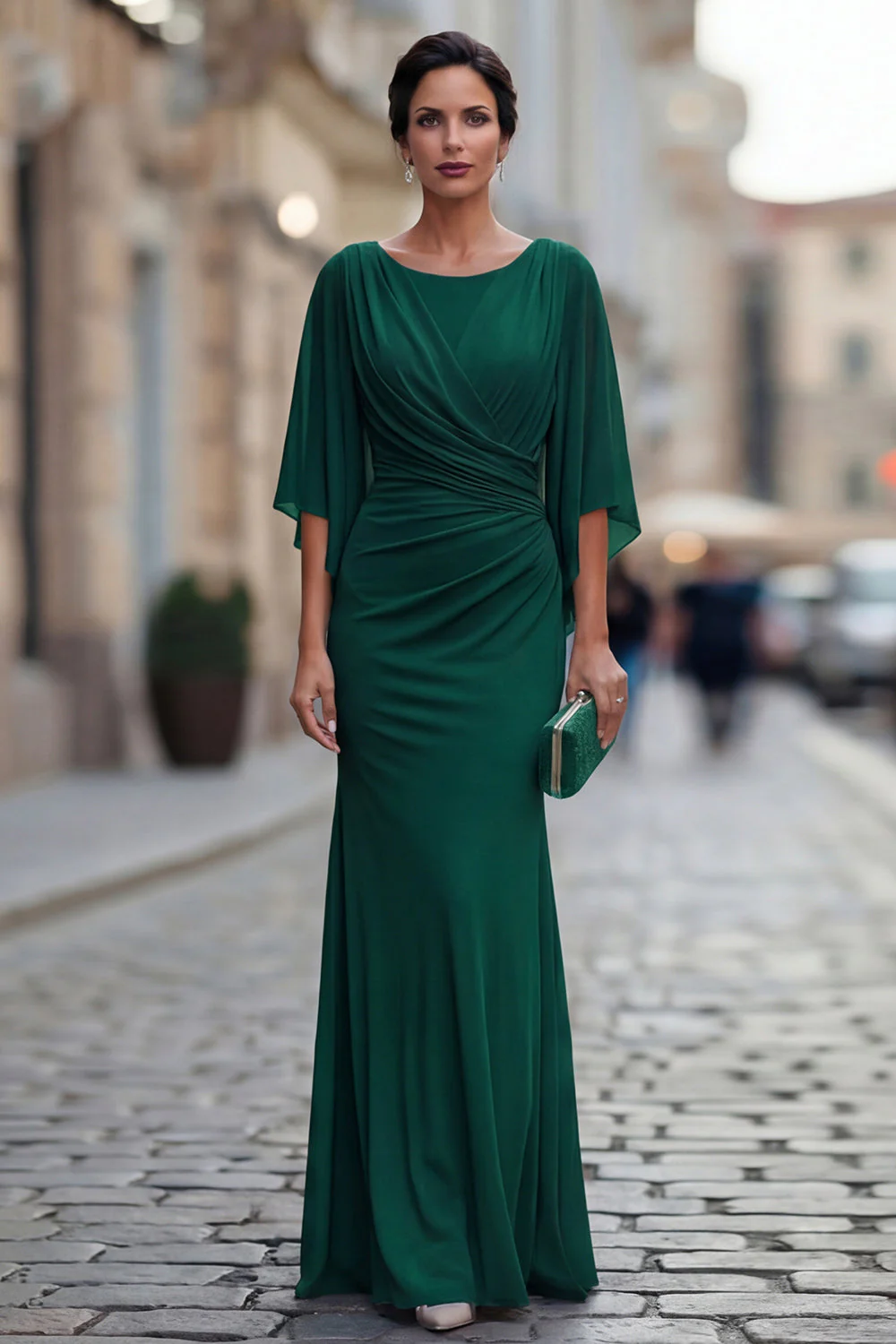 Robe de mère de la mariée à col rond sirène noire avec demi-manches - Image 13