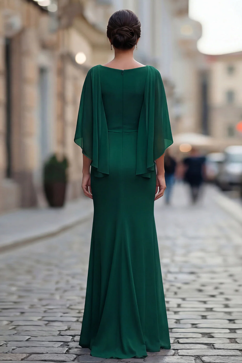 Robe de mère de la mariée à col rond sirène noire avec demi-manches - Image 14
