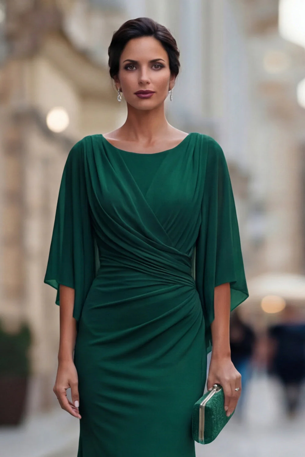 Robe de mère de la mariée à col rond sirène noire avec demi-manches - Image 16