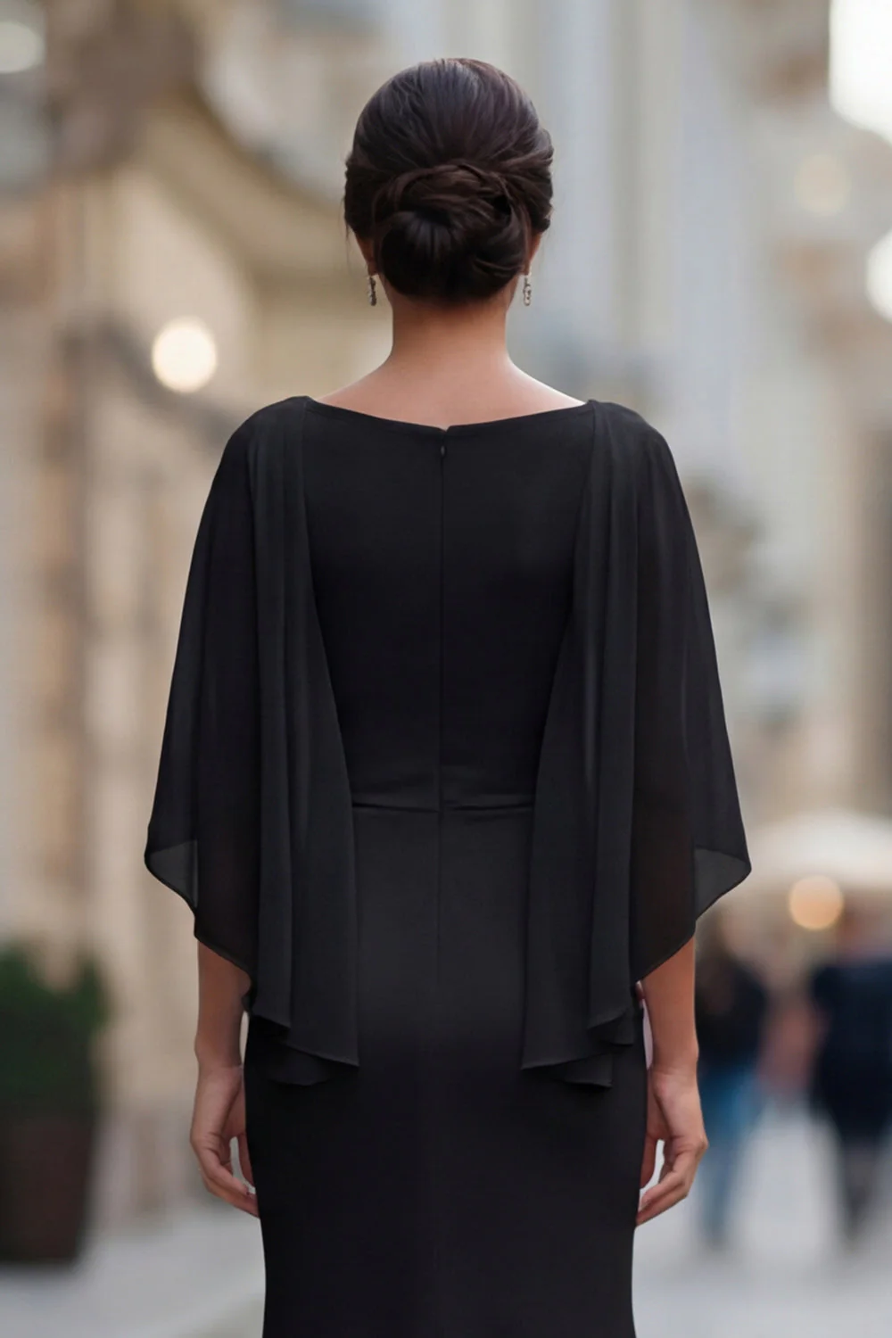 Robe de mère de la mariée à col rond sirène noire avec demi-manches - Image 6