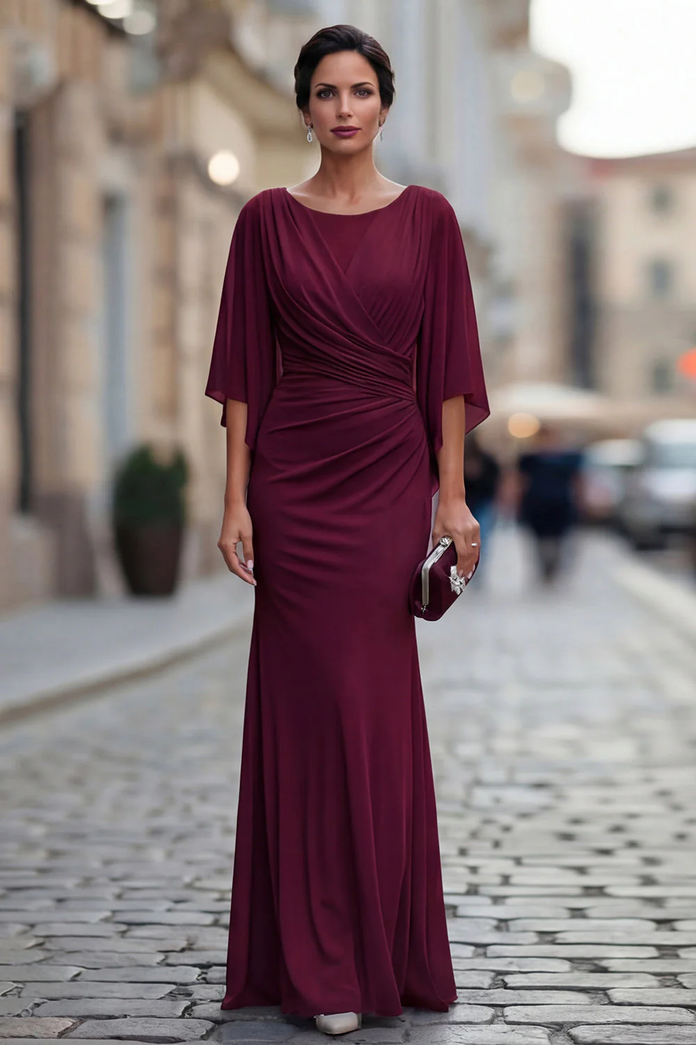 Robe de mère de la mariée à col rond sirène noire avec demi-manches - Image 7