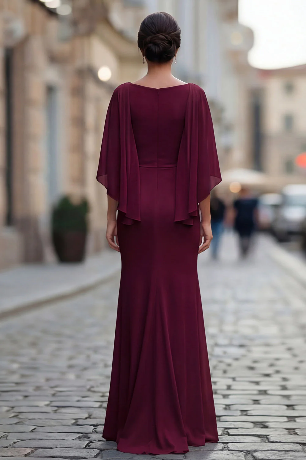 Robe de mère de la mariée à col rond sirène noire avec demi-manches - Image 8
