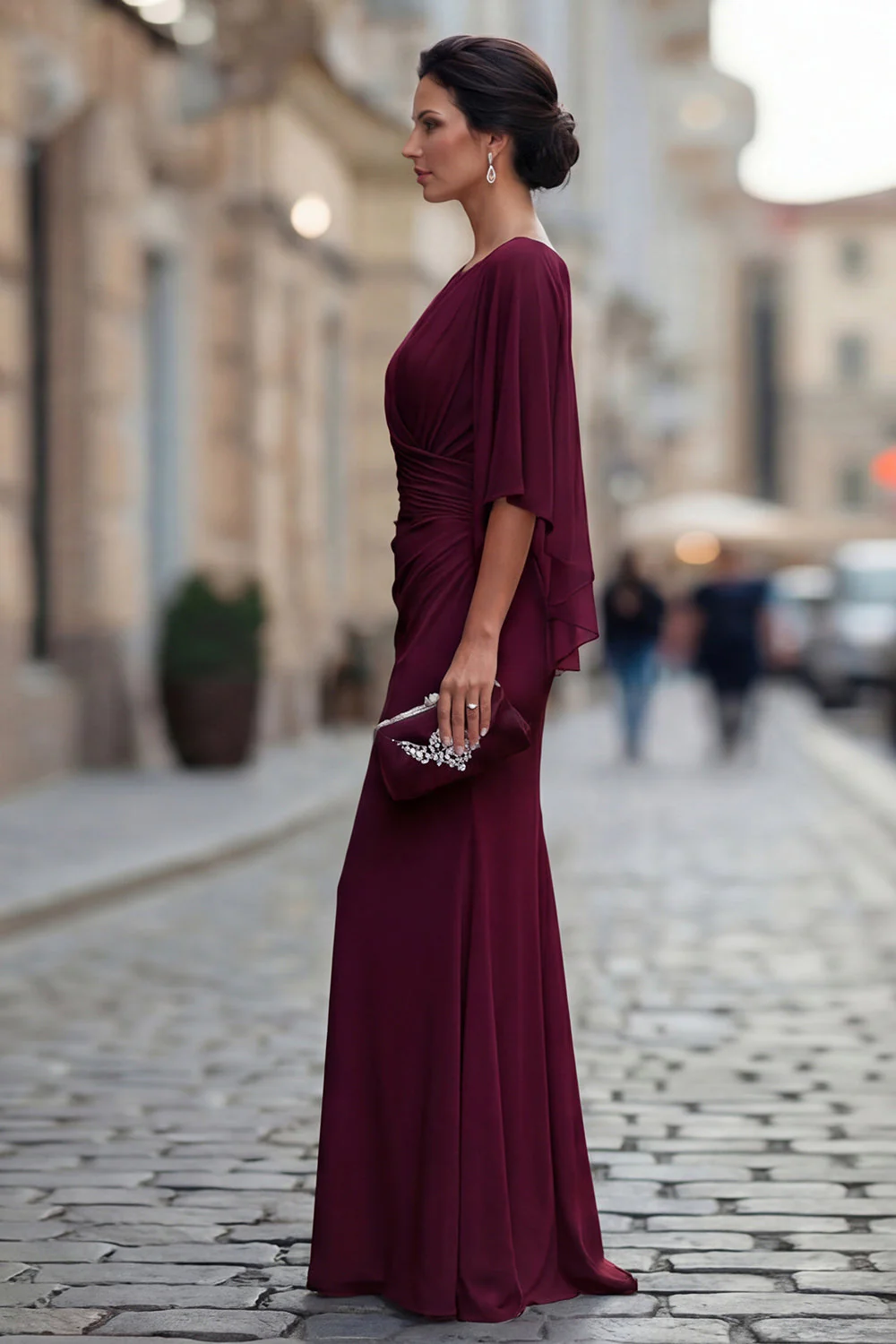 Robe de mère de la mariée à col rond sirène noire avec demi-manches - Image 9