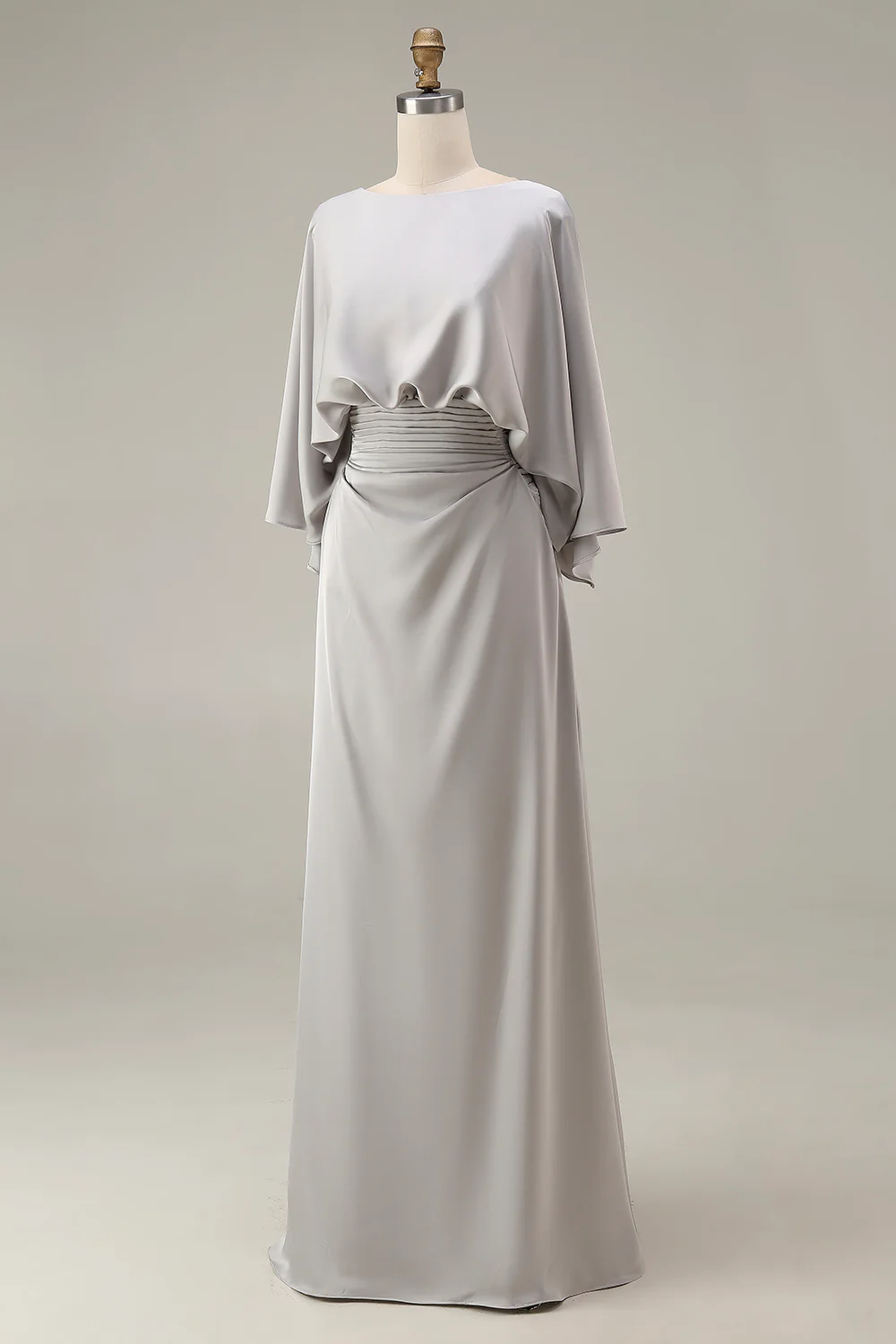 Robe de mère de la mariée à fourreau argenté à manches 3/4 avec poches - Image 7