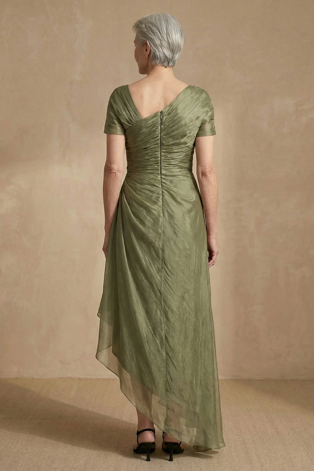 Robe de mère de la mariée à manches courtes à manches courtes Sage poussiéreuse - Image 2