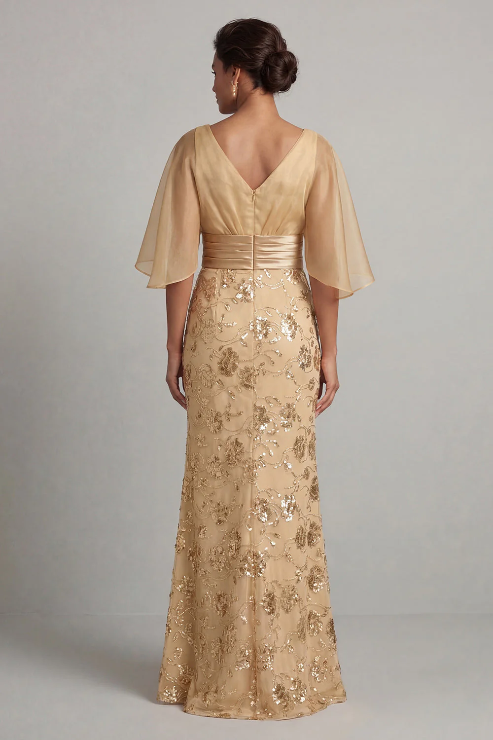 Robe de mère de la mariée à manches demi-manches au champagne au champagne sirène - Image 2