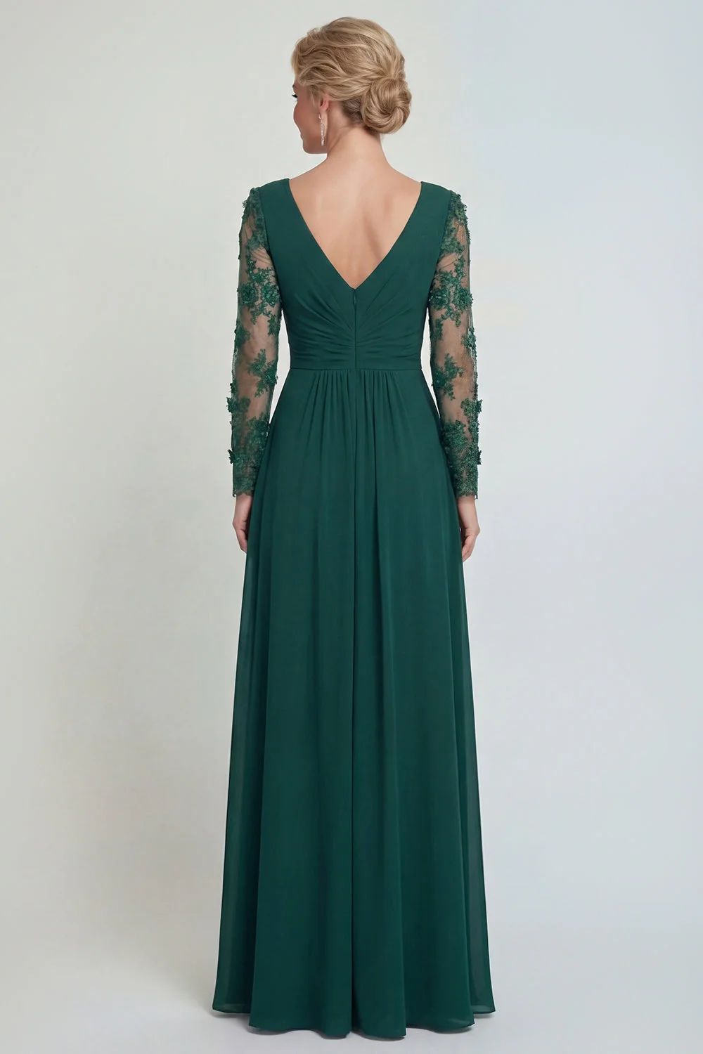 Robe de mère de la mariée à manches longues à manches longues vert foncé avec fente - Image 2