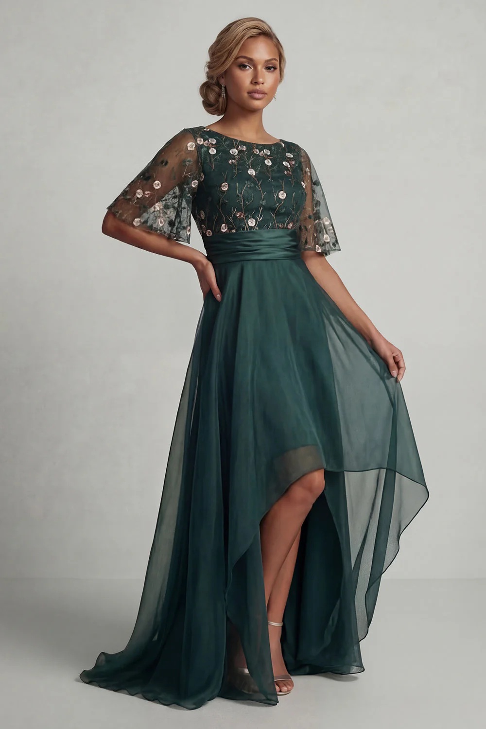 Robe de mère de la mariée à marge de la mariée vert foncé A Line High Low Neck