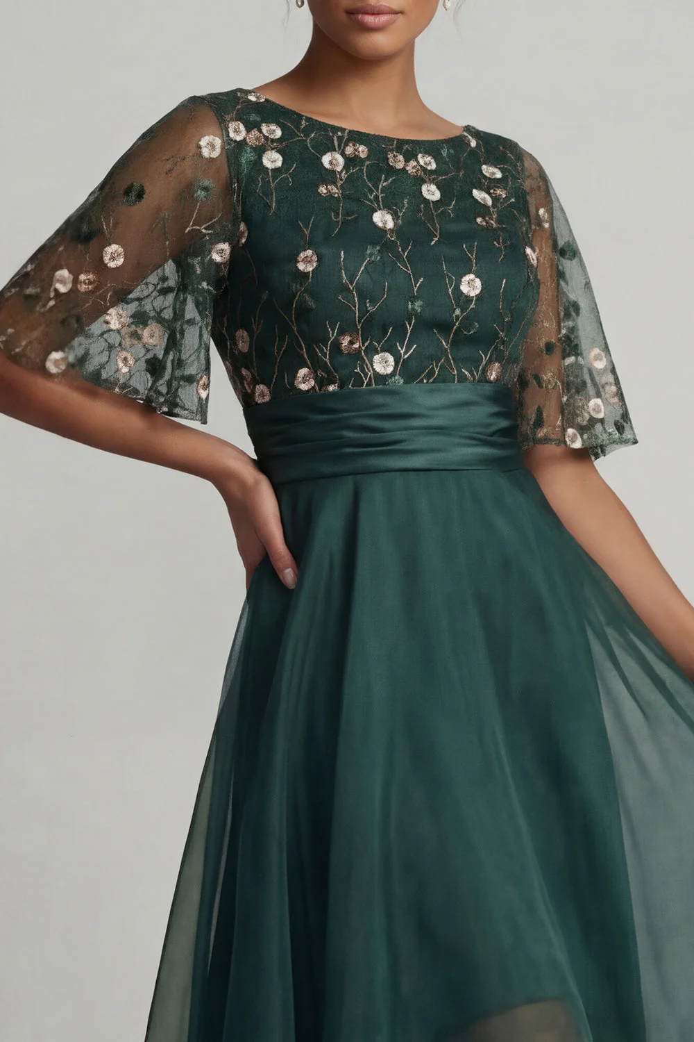 Robe de mère de la mariée à marge de la mariée vert foncé A Line High Low Neck - Image 4