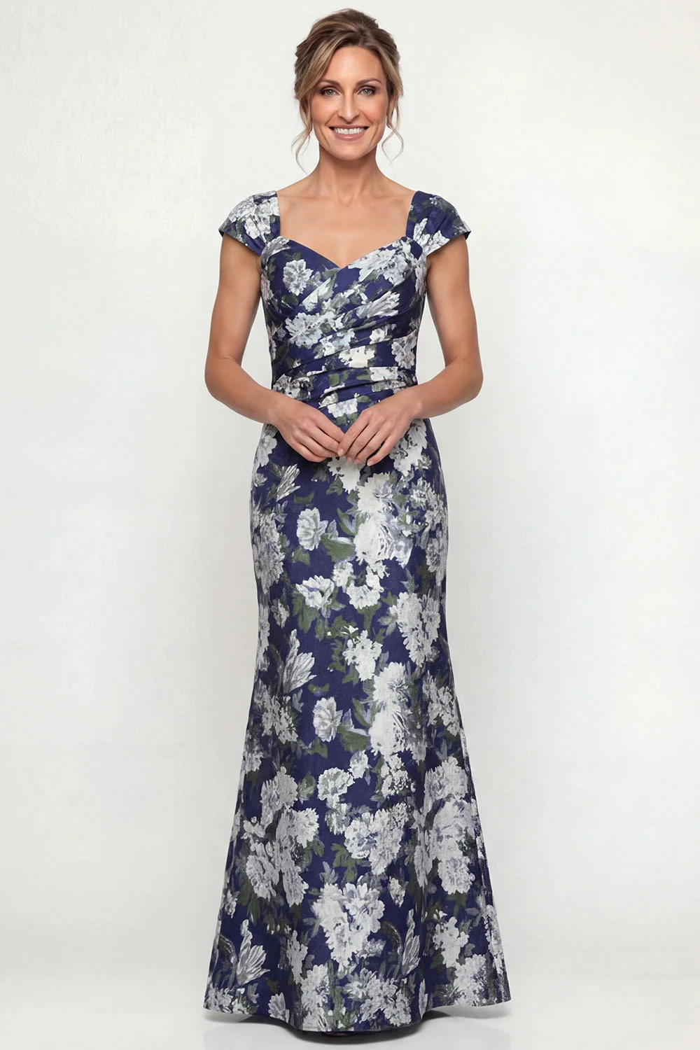 Robe de mère de la mariée à motifs de sirène bleu marine avec manches courtes