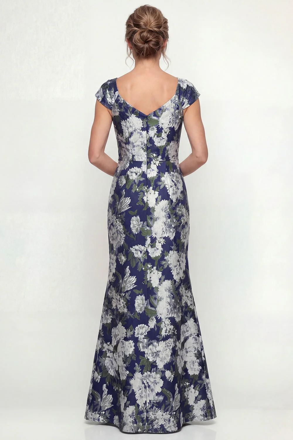 Robe de mère de la mariée à motifs de sirène bleu marine avec manches courtes - Image 2